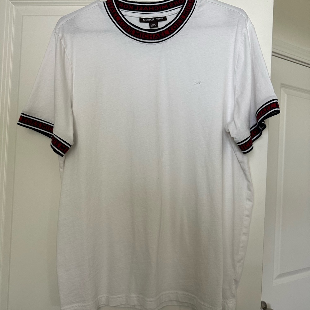 Michael Kors White Tee with Black and Red Trim